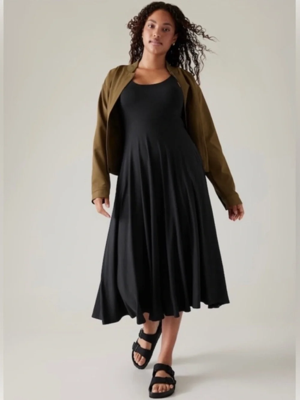 Athleta Black Santorini Midi Tank Dress. Super flattering and stretchy! Pockets - Picture 7 of 8